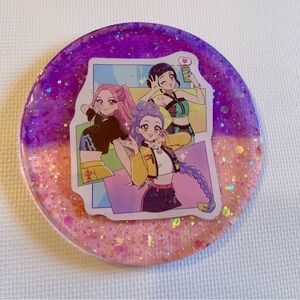 Hand Crafted Purple and Pink Glitter Magnet with KPop Demon Hunters Characters